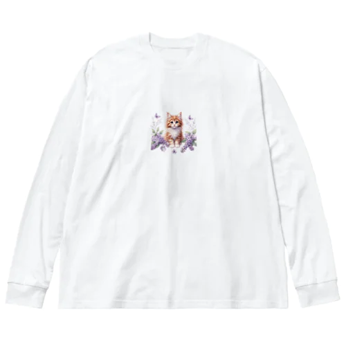 子猫とお花 ビッグシルエットロングスリーブTシャツ