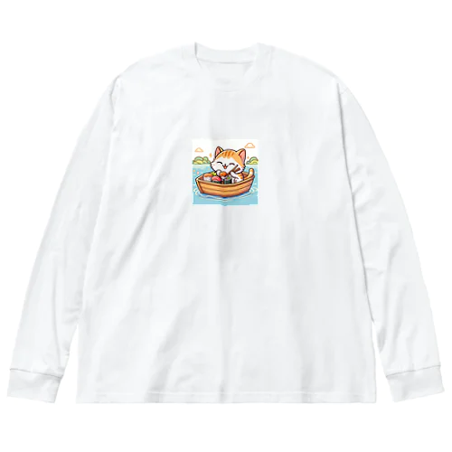 子猫が船で美味しいお魚食べたよ Big Long Sleeve T-Shirt