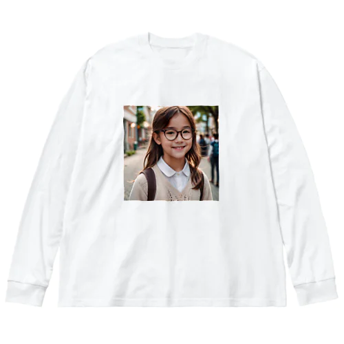 メガネの少女 ビッグシルエットロングスリーブTシャツ