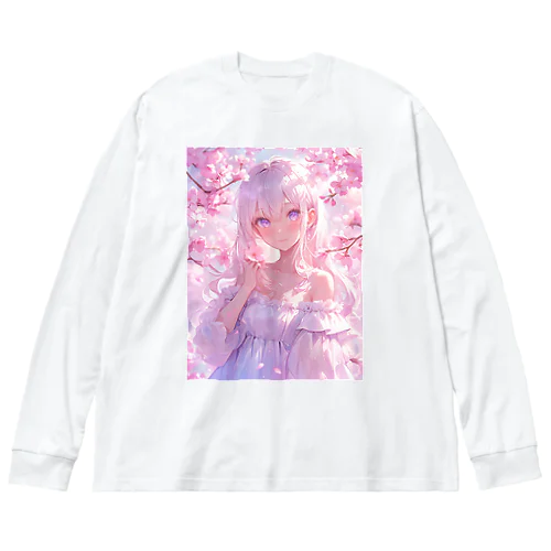 桜の下の少女幸せいっぱい　なでしこ1478 ビッグシルエットロングスリーブTシャツ