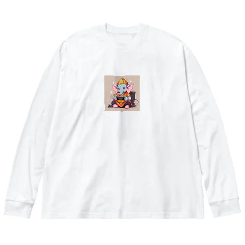 ビデオゲームで遊ぶかわいいガネーシャ Big Long Sleeve T-Shirt