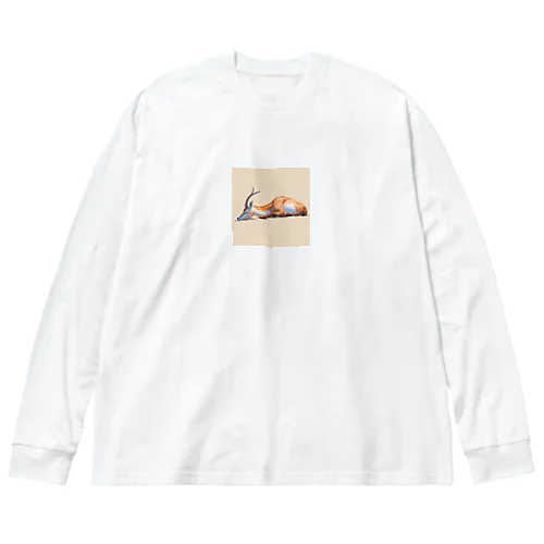 眠っているガゼルのピクセル化された絵 ビッグシルエットロングスリーブTシャツ