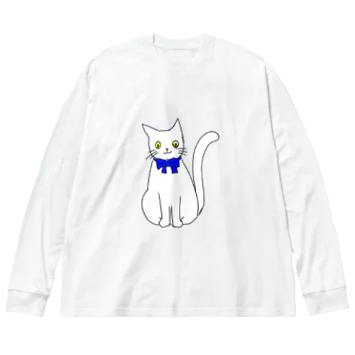 白いねこさん ビッグシルエットロングスリーブTシャツ