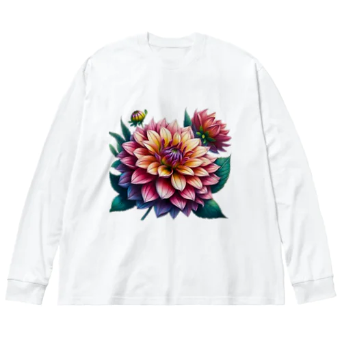 ふんわりした花「ダリア」 ビッグシルエットロングスリーブTシャツ