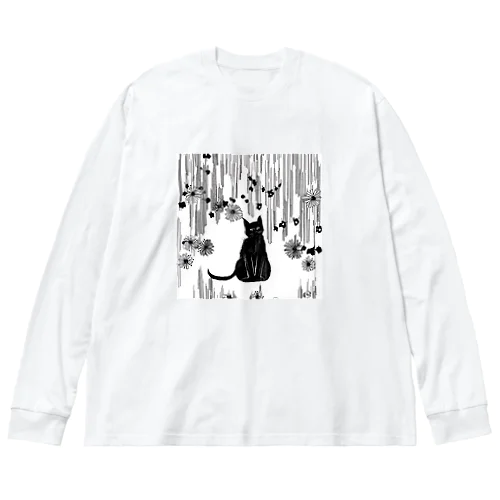 黒猫　大正ロマン　モノクロ　絵画 Big Long Sleeve T-Shirt