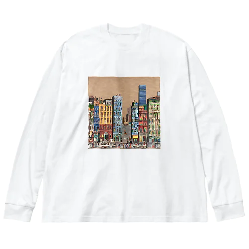 油絵　知らない都市の風景　ノスタルジー Big Long Sleeve T-Shirt