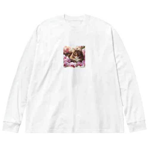 猫と胡蝶蘭 Big Long Sleeve T-Shirt