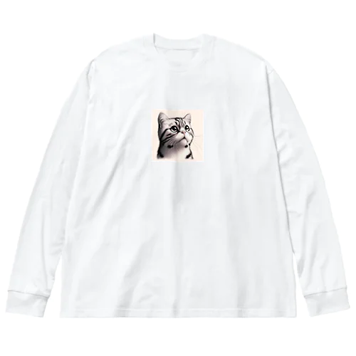 斜め上を見る猫 ビッグシルエットロングスリーブTシャツ