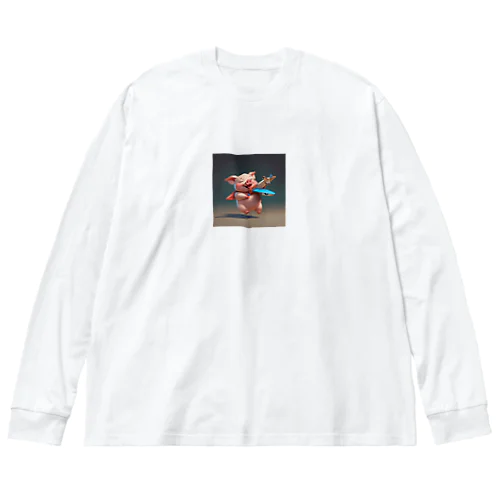 おもちゃの飛行機で遊ぶかわいいブタ Big Long Sleeve T-Shirt