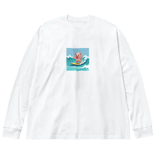 かわいいブタのサーフィンウェーブ Big Long Sleeve T-Shirt