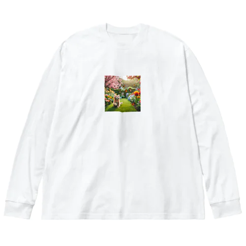 猫 in 花園 ビッグシルエットロングスリーブTシャツ