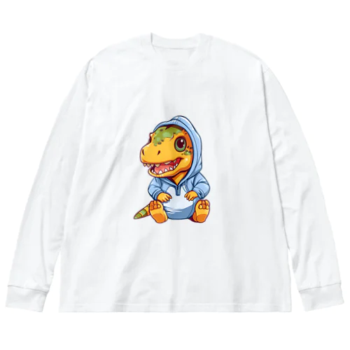 青パーカーを着たティラノサウルス ビッグシルエットロングスリーブTシャツ