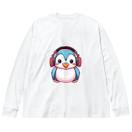 赤いヘッドホンを付けているペンギン Big Long Sleeve T-Shirt