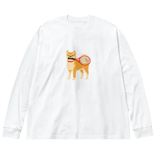 テニスラケットと柴犬 ビッグシルエットロングスリーブTシャツ