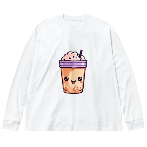 可愛い紫タピオカミルクティー ビッグシルエットロングスリーブTシャツ