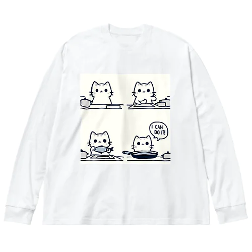 Positive cat　I can do it！（やればできる！） ビッグシルエットロングスリーブTシャツ