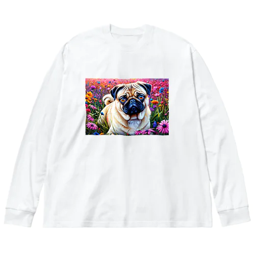 花畑とパグ Big Long Sleeve T-Shirt