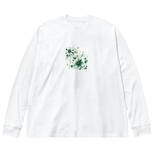 数学的なデザインを持つ緑と白の花 ビッグシルエットロングスリーブTシャツ