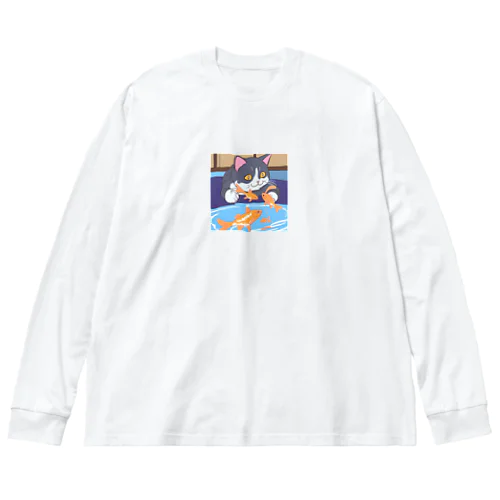 猫と金魚 ビッグシルエットロングスリーブTシャツ