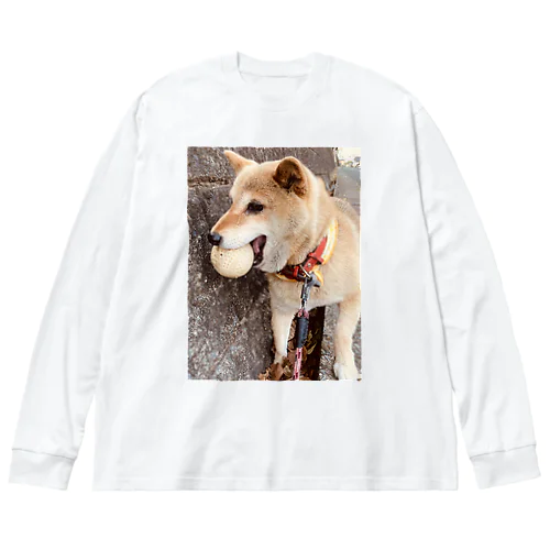 ボール咥えてる柴犬わんこさん ビッグシルエットロングスリーブTシャツ