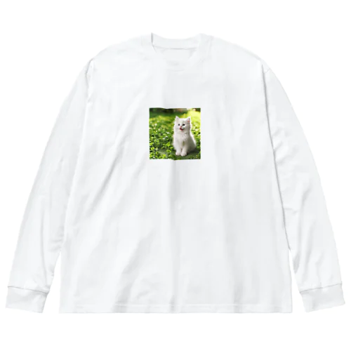 笑ってる可愛い白い猫 Big Long Sleeve T-Shirt