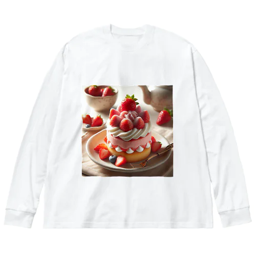 いちごケーキ 丸型 ビッグシルエットロングスリーブTシャツ