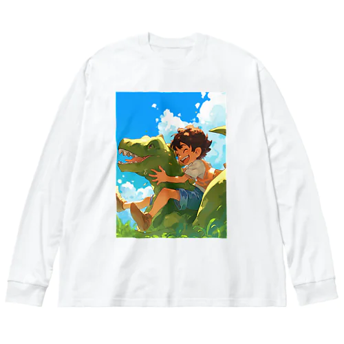 恐竜と少年が楽しく遊ぶ友情　なでしこ1478 Big Long Sleeve T-Shirt