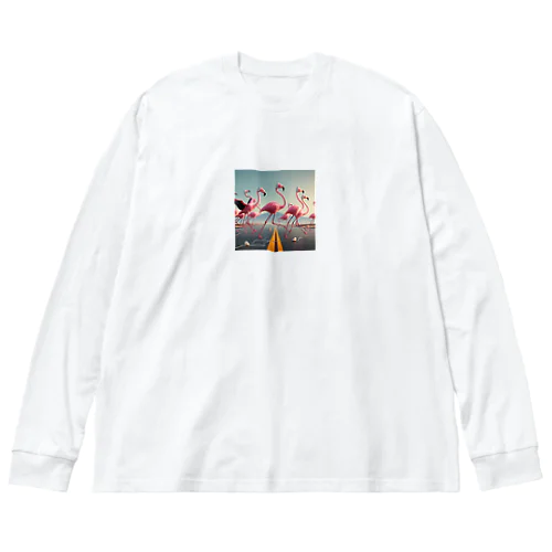 サイズフリー ミュージックフラミンゴ ビッグシルエットロングスリーブTシャツ