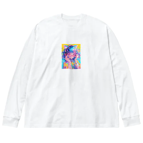 メガネの可愛い女の子のキャラクター Big Long Sleeve T-Shirt