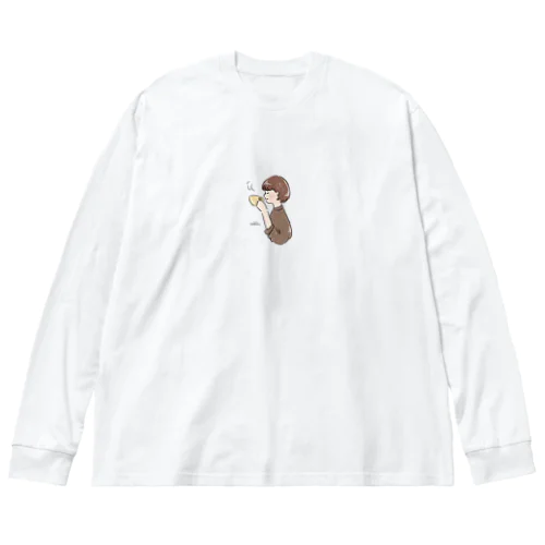 ほっとひと息つく女の子　カフェ　ブラウン Big Long Sleeve T-Shirt