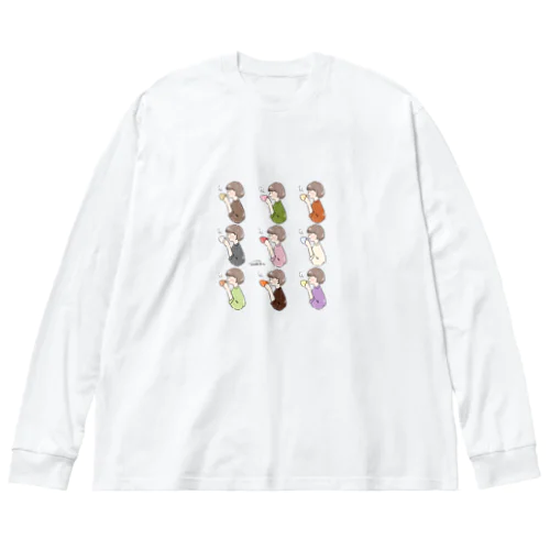 ほっとひと息つく女の子　オール ビッグシルエットロングスリーブTシャツ