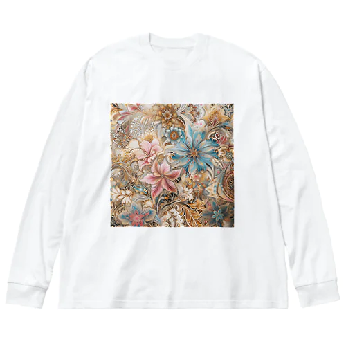 お花のバティック柄 Big Long Sleeve T-Shirt