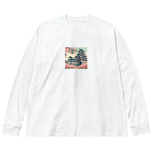 Spring in Himeji, Japan: Ukiyoe depictions of cherry blossoms and Himeji Castle Big Long Sleeve T-Shirt