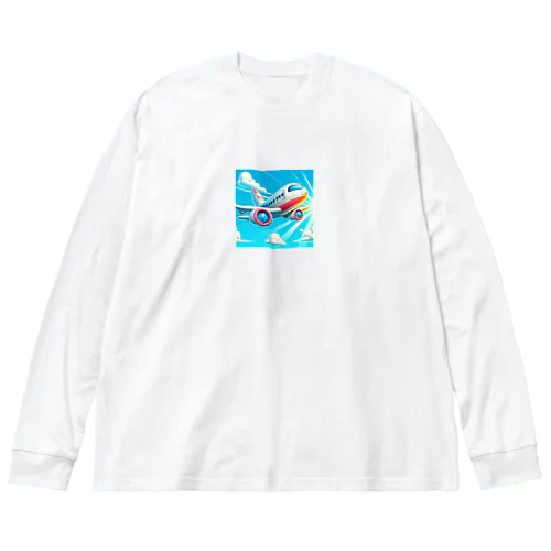 空飛ぶ飛行機のイラスト ビッグシルエットロングスリーブTシャツ