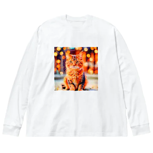 猫の水彩画/キジトラねこのイラスト/ブラウンタビーネコ Big Long Sleeve T-Shirt