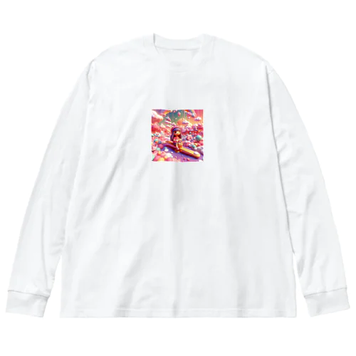 夕暮れ時のシーソー少女（３Dアニメ風） ビッグシルエットロングスリーブTシャツ