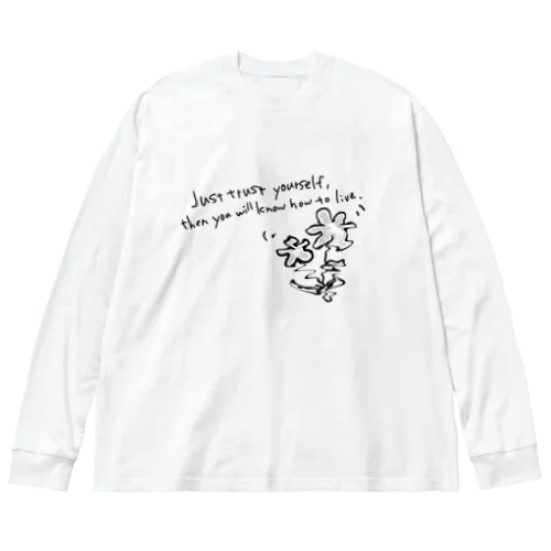 英文とぐにゃぐにゃお花 ビッグシルエットロングスリーブTシャツ