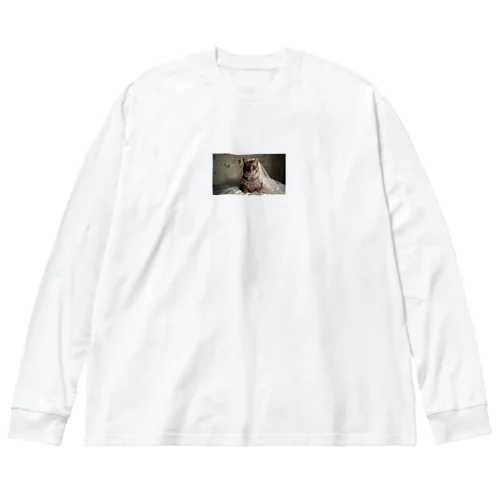 ウエディングドレスを着た猫 ビッグシルエットロングスリーブTシャツ