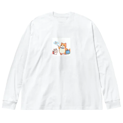 ふわふわで可愛い猫ちゃんがお買い物 ビッグシルエットロングスリーブTシャツ