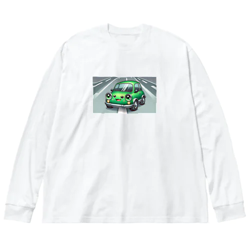 かわいい緑の車 ビッグシルエットロングスリーブTシャツ