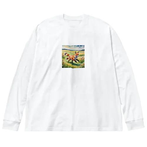 駆けるキツネ ビッグシルエットロングスリーブTシャツ