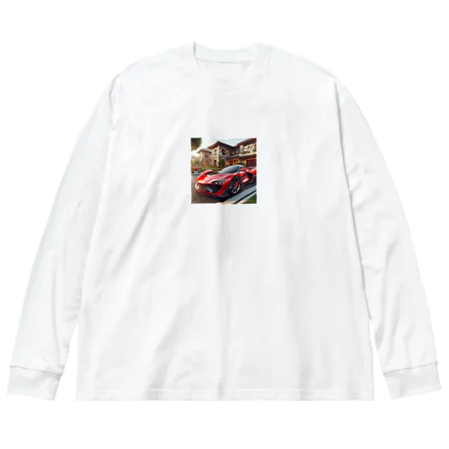 かっこいい赤いスポーツカー ビッグシルエットロングスリーブTシャツ