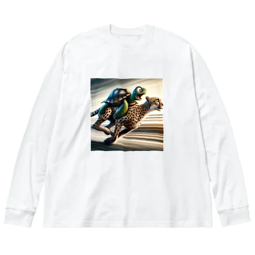 チーターに乗る亀 Big Long Sleeve T-Shirt