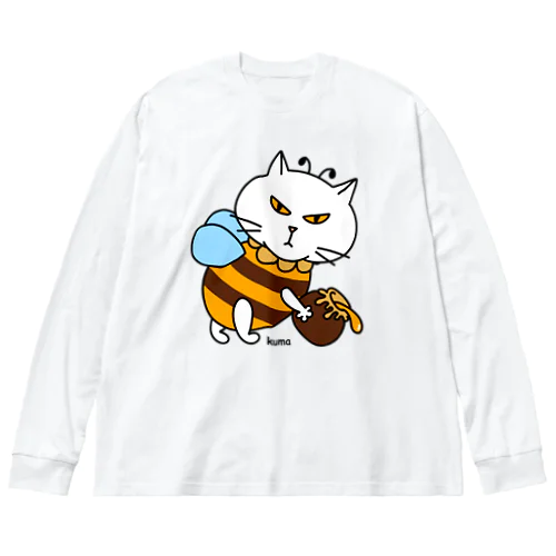 ミツバチのアルバイト中にゃんこ ビッグシルエットロングスリーブTシャツ