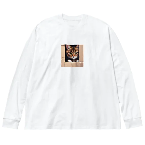 物陰から観察するかわいい猫 ビッグシルエットロングスリーブTシャツ