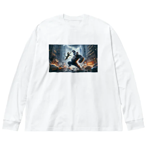 巨大ゴリラと巨大猫の戦い Big Long Sleeve T-Shirt