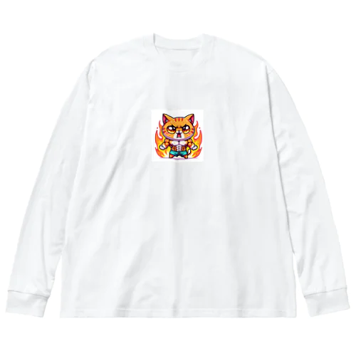 燃える猫マッチョ Big Long Sleeve T-Shirt