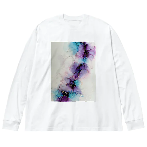 Ink-Art 大理石風　紫 Big Long Sleeve T-Shirt