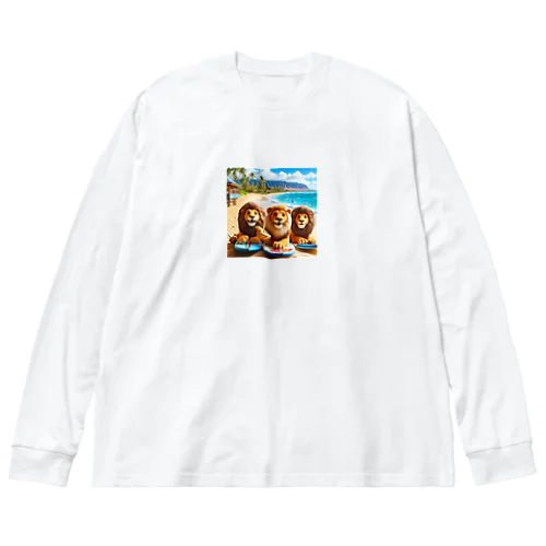 ハワイのリゾートビーチでサーフィンを楽しむ陽気なライオン達④ Big Long Sleeve T-Shirt