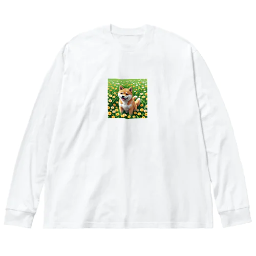 お花畑と柴犬 Big Long Sleeve T-Shirt